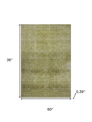 HomeRoots 5' X 8' Sage and Beige Geometric Area Rug – Washable, UV-Protected, Stain-Resistant for Modern Spaces 716733