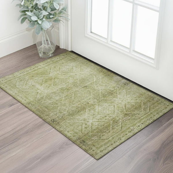 HomeRoots 5' X 8' Sage and Beige Geometric Area Rug – Washable, UV-Protected, Stain-Resistant for Modern Spaces 716733