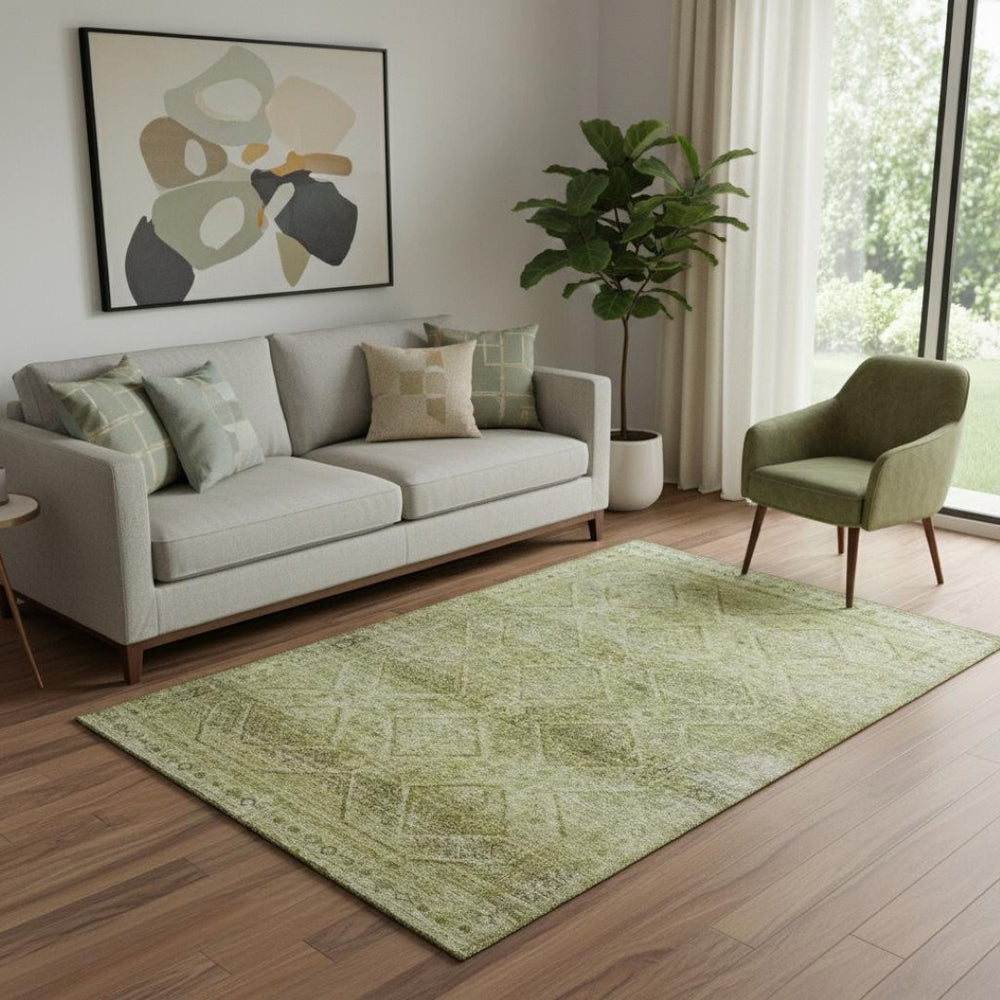 HomeRoots 8' Sage and Beige Geometric Round Rug – Washable, UV-Protected, Durable, Ideal for Busy Homes & Outdoor 716734