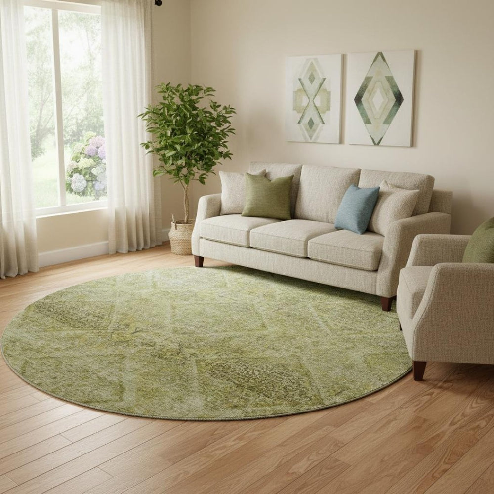 HomeRoots 8' X 10' Stylish Sage & Beige Geometric Washable Area Rug with UV Protection for High-Traffic Spaces 716735