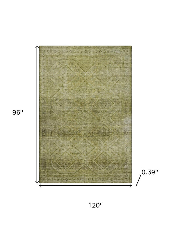 HomeRoots 9' X 12' Sage & Beige Geometric Area Rug - Washable, UV Protected, Perfect for Kids & Pets! 716736
