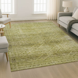 HomeRoots 9' X 12' Sage & Beige Geometric Area Rug - Washable, UV Protected, Perfect for Kids & Pets! 716736
