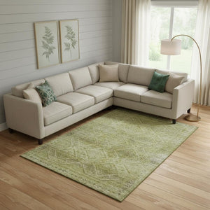 HomeRoots 9' X 12' Sage & Beige Geometric Area Rug - Washable, UV Protected, Perfect for Kids & Pets! 716736