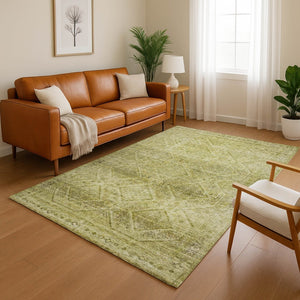 HomeRoots 10' Sage & Beige Geometric Washable Area Rug - UV Protected, Soft, Durable, Ideal for Family Homes 716737