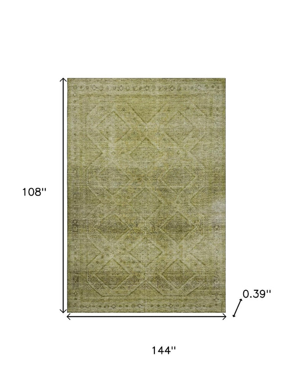 HomeRoots 10' Sage & Beige Geometric Washable Area Rug - UV Protected, Soft, Durable, Ideal for Family Homes 716737