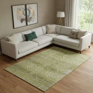 HomeRoots 10' Sage & Beige Geometric Washable Area Rug - UV Protected, Soft, Durable, Ideal for Family Homes 716737