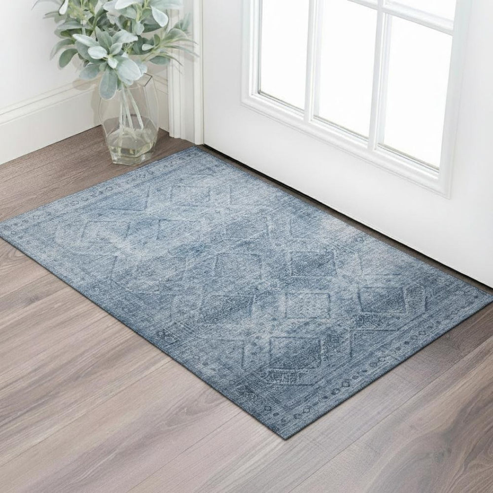 HomeRoots 5' X 8' Blue and Gray Geometric Area Rug - Washable, Stain Resistant, UV Protected for Busy Homes 716739