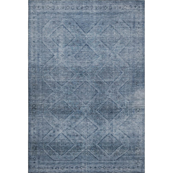 HomeRoots 8' Blue and Gray Geometric Washable Round Rug - UV Protected, Stain Resistant, Perfect for Busy Homes! 716740