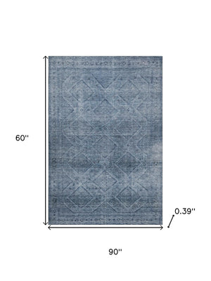 HomeRoots 8' Blue and Gray Geometric Washable Round Rug - UV Protected, Stain Resistant, Perfect for Busy Homes! 716740