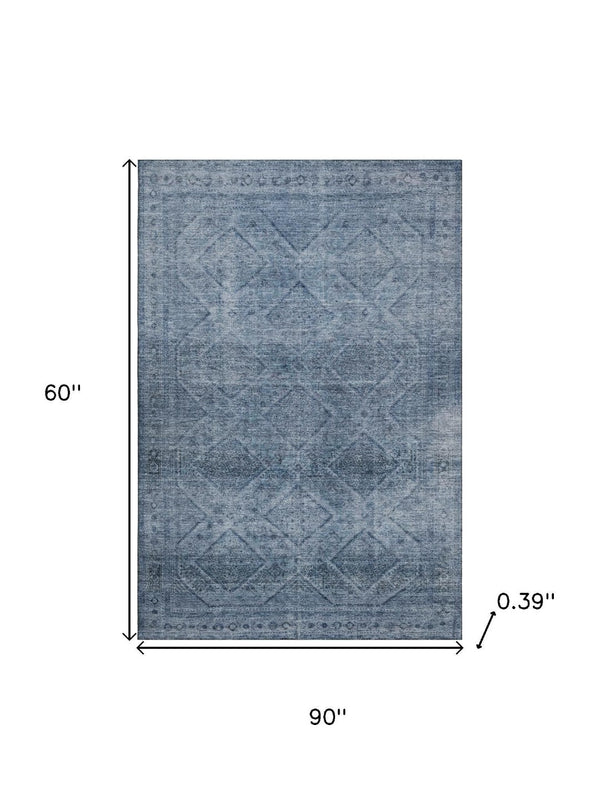 HomeRoots 8' Blue and Gray Geometric Washable Round Rug - UV Protected, Stain Resistant, Perfect for Busy Homes! 716740
