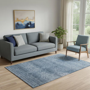HomeRoots 8' Blue and Gray Geometric Washable Round Rug - UV Protected, Stain Resistant, Perfect for Busy Homes! 716740