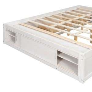 English Elm Queen Platform Bed with Four Storage Drawers Footboard Cubby Modern Low Profile Frame White LP000138AAK