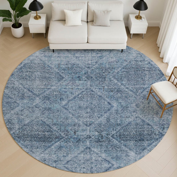 HomeRoots 8' X 10' Stylish Blue and Gray Geometric Washable Area Rug with UV Protection for Home Decor 716741