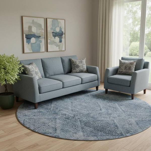HomeRoots 8' X 10' Stylish Blue and Gray Geometric Washable Area Rug with UV Protection for Home Decor 716741