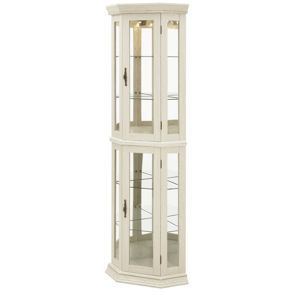 English Elm Lighted Corner Curio Cabinet with Led Glow Tempered Glass Shelves and Mirrored Back W2275P292641