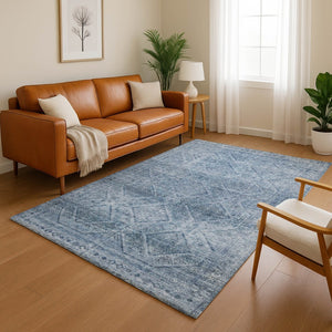 HomeRoots 9' X 12' Modern Geometric Blue and Gray Washable Area Rug with UV Protection for Kids & Pets 716742