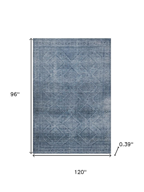 HomeRoots 9' X 12' Modern Geometric Blue and Gray Washable Area Rug with UV Protection for Kids & Pets 716742