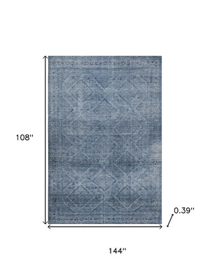 HomeRoots 10' Stylish Blue and Gray Geometric Washable Area Rug with UV Protection for High-Traffic Spaces 716743