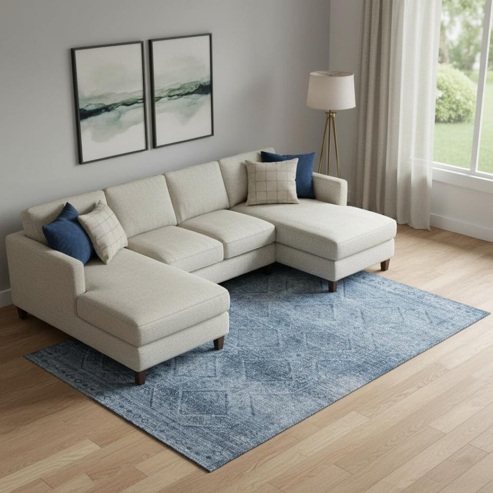 HomeRoots 10' Stylish Blue and Gray Geometric Washable Area Rug with UV Protection for High-Traffic Spaces 716743