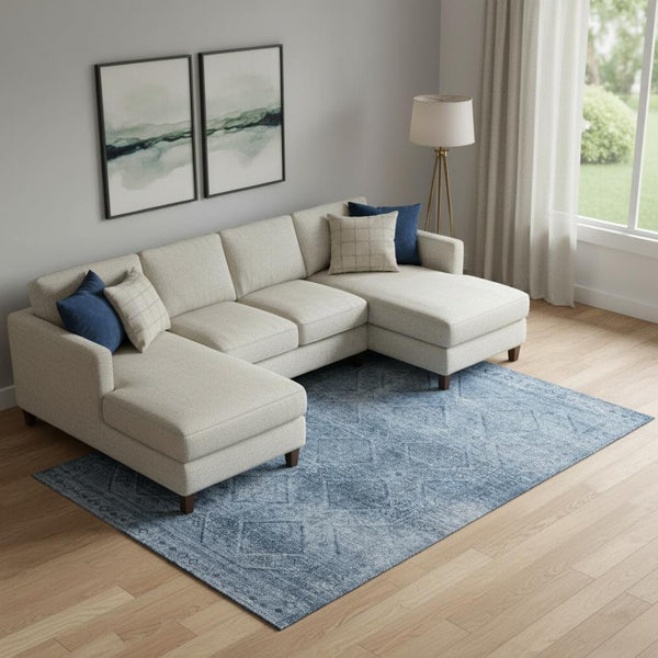 HomeRoots 10' Stylish Blue and Gray Geometric Washable Area Rug with UV Protection for High-Traffic Spaces 716743