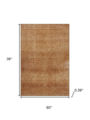 HomeRoots 5' X 8' Stylish Copper and Rust Geometric Area Rug - Washable, UV Protected, and Pet-Friendly Design 716745