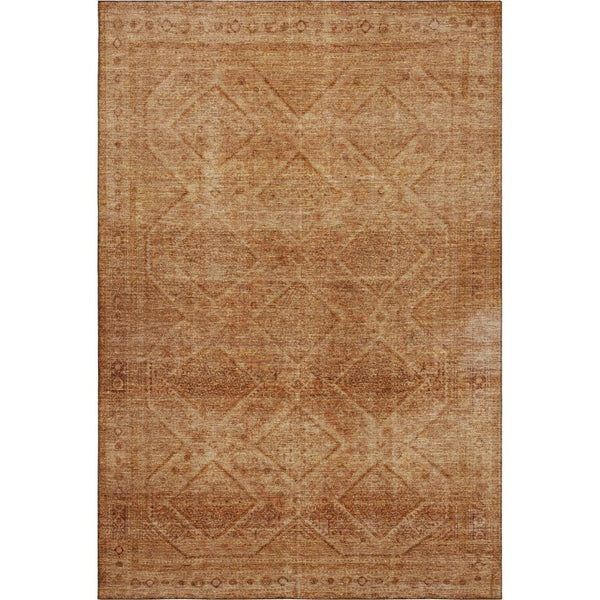 HomeRoots 8' Copper and Rust Geometric Washable Round Rug - UV Protected, Stain-Resistant, Modern Design 716746