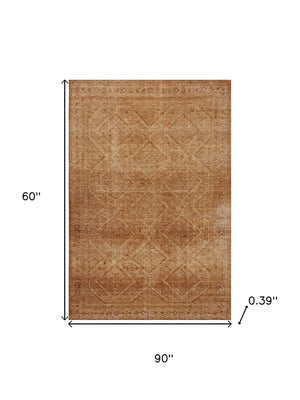 HomeRoots 8' Copper and Rust Geometric Washable Round Rug - UV Protected, Stain-Resistant, Modern Design 716746