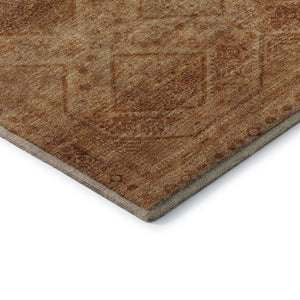 HomeRoots 8' Copper and Rust Geometric Washable Round Rug - UV Protected, Stain-Resistant, Modern Design 716746