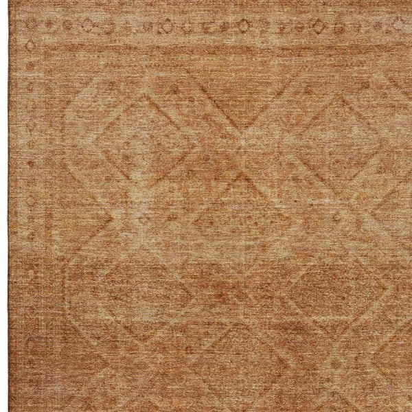 HomeRoots 8' Copper and Rust Geometric Washable Round Rug - UV Protected, Stain-Resistant, Modern Design 716746