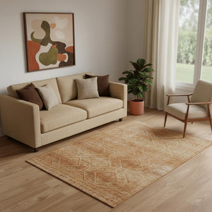 HomeRoots 8' Copper and Rust Geometric Washable Round Rug - UV Protected, Stain-Resistant, Modern Design 716746