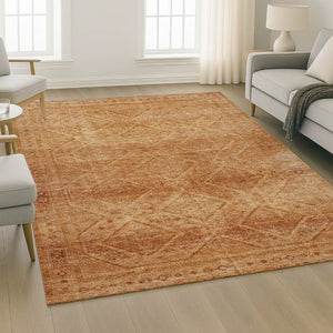 HomeRoots 8' Copper and Rust Geometric Washable Round Rug - UV Protected, Stain-Resistant, Modern Design 716746