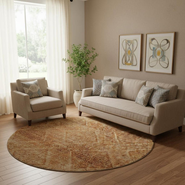 HomeRoots 8' X 10' Copper and Rust Geometric Area Rug - Washable, UV Protected, Durable & Pet-Friendly Design! 716747