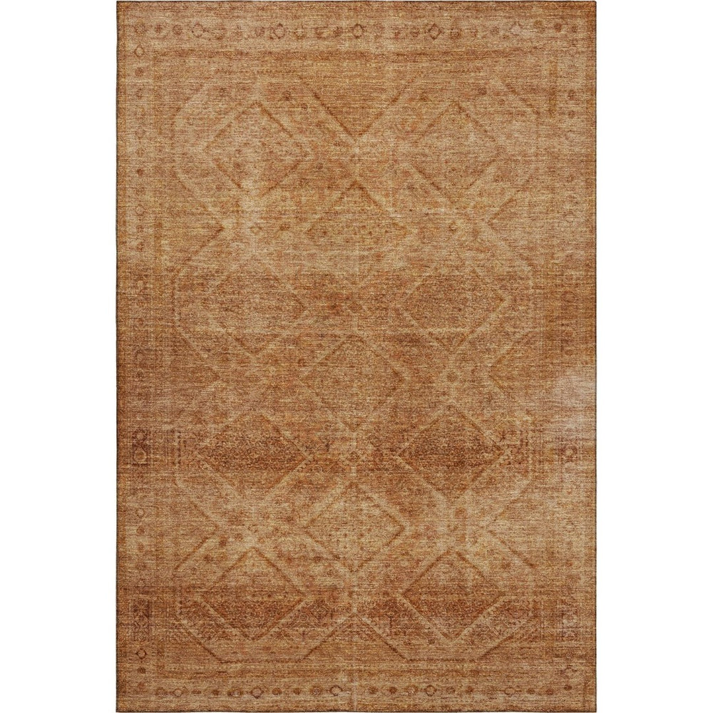 HomeRoots 9' X 12' Copper and Rust Geometric Area Rug - Durable, Washable, UV Protected for High-Traffic Spaces 716748