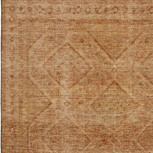 HomeRoots 9' X 12' Copper and Rust Geometric Area Rug - Durable, Washable, UV Protected for High-Traffic Spaces 716748