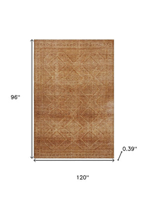 HomeRoots 9' X 12' Copper and Rust Geometric Area Rug - Durable, Washable, UV Protected for High-Traffic Spaces 716748