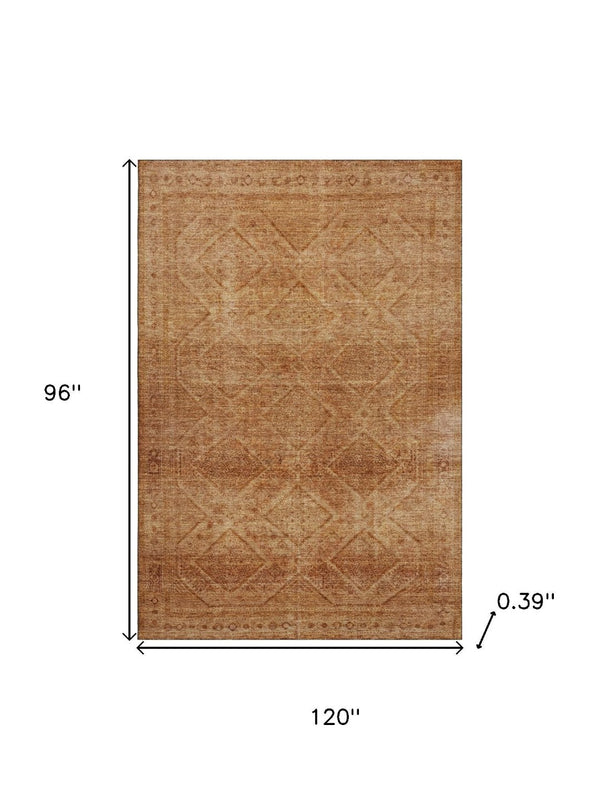 HomeRoots 9' X 12' Copper and Rust Geometric Area Rug - Durable, Washable, UV Protected for High-Traffic Spaces 716748