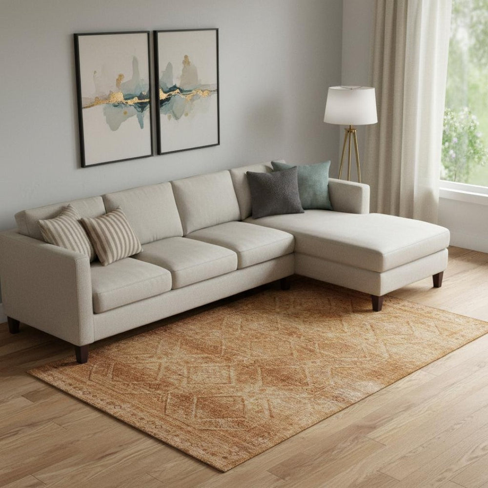 HomeRoots 9' X 12' Copper and Rust Geometric Area Rug - Durable, Washable, UV Protected for High-Traffic Spaces 716748