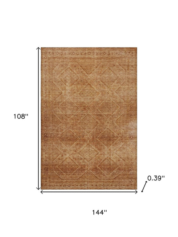 HomeRoots 10' X 14' Copper And Rust Geometric Area Rug – Washable, UV-Protected, Stylish, and Stain Resistant! 716749