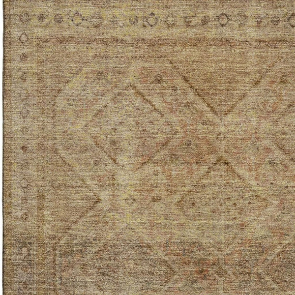 HomeRoots 5' X 8' Geometric Khaki & Beige Area Rug - Washable, Stain Resistant, UV Protected for Homes & Pets 716751