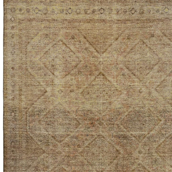 HomeRoots 5' X 8' Geometric Khaki & Beige Area Rug - Washable, Stain Resistant, UV Protected for Homes & Pets 716751