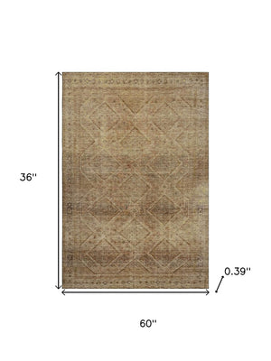 HomeRoots 5' X 8' Geometric Khaki & Beige Area Rug - Washable, Stain Resistant, UV Protected for Homes & Pets 716751