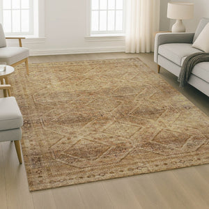HomeRoots 5' X 8' Geometric Khaki & Beige Area Rug - Washable, Stain Resistant, UV Protected for Homes & Pets 716751