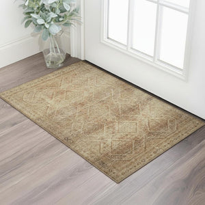 HomeRoots 5' X 8' Geometric Khaki & Beige Area Rug - Washable, Stain Resistant, UV Protected for Homes & Pets 716751
