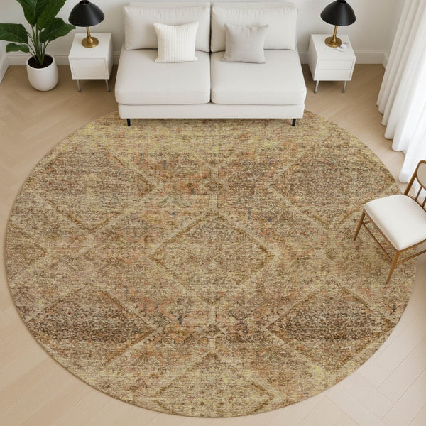 HomeRoots 8' X 10' Modern Khaki & Beige Geometric Area Rug - Washable, UV-Protected, Durable, Easy-Care Design 716753