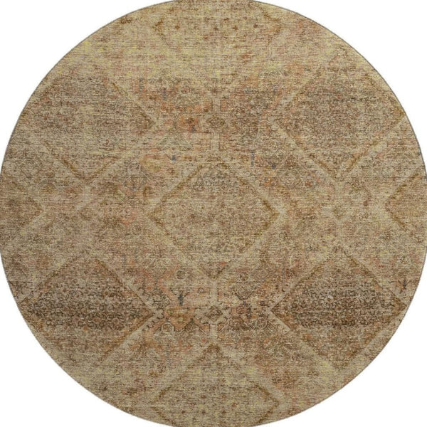 HomeRoots 8' X 10' Modern Khaki & Beige Geometric Area Rug - Washable, UV-Protected, Durable, Easy-Care Design 716753