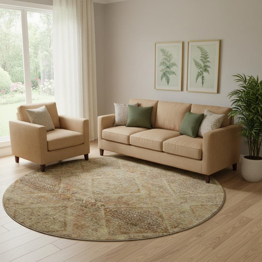 HomeRoots 8' X 10' Modern Khaki & Beige Geometric Area Rug - Washable, UV-Protected, Durable, Easy-Care Design 716753