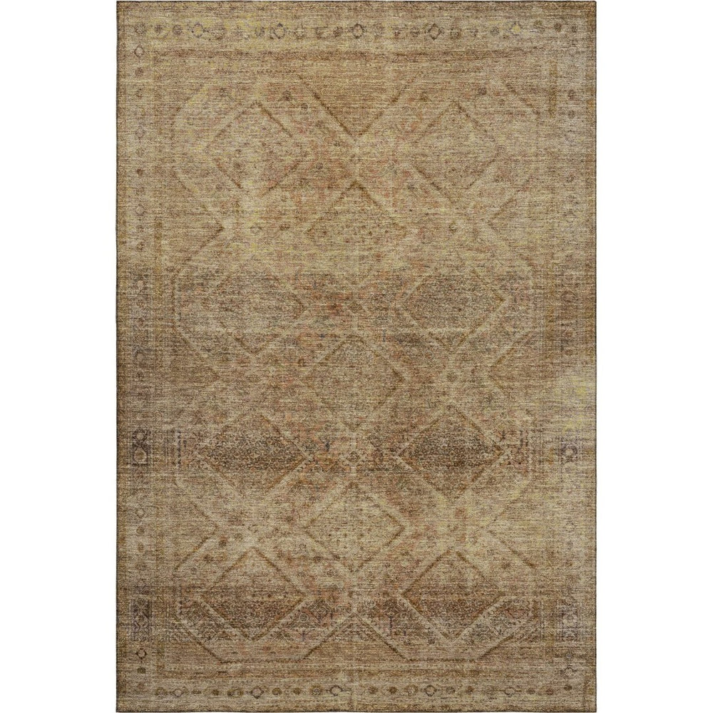 HomeRoots 9' X 12' Stylish Khaki & Beige Geometric Washable Area Rug - UV Protected, Perfect for Busy Homes! 716754