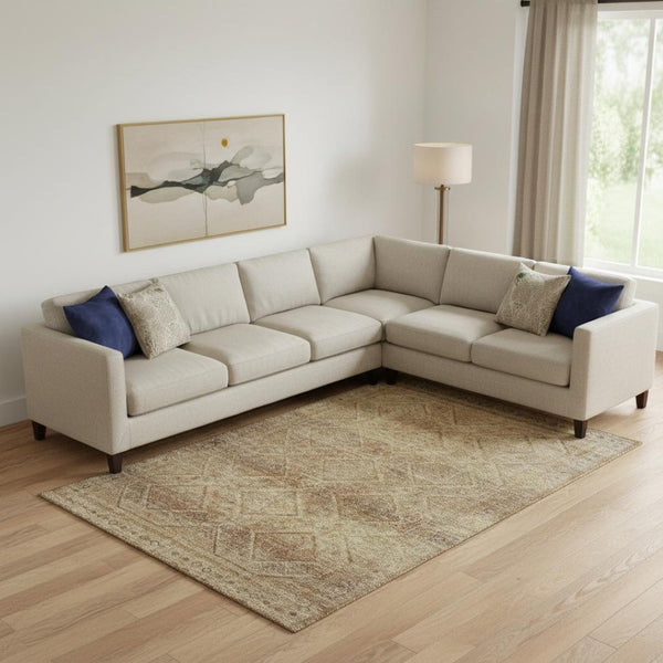 HomeRoots 9' X 12' Stylish Khaki & Beige Geometric Washable Area Rug - UV Protected, Perfect for Busy Homes! 716754