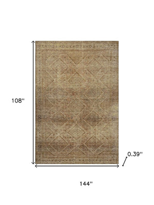 HomeRoots 10' X 14' Khaki and Beige Geometric Area Rug – Washable, UV Protected, Stain Resistant for Busy Homes 716755