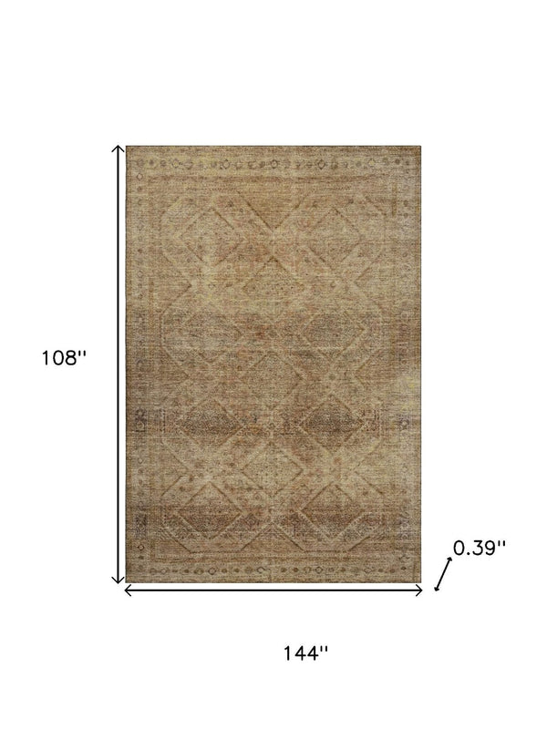 HomeRoots 10' X 14' Khaki and Beige Geometric Area Rug – Washable, UV Protected, Stain Resistant for Busy Homes 716755
